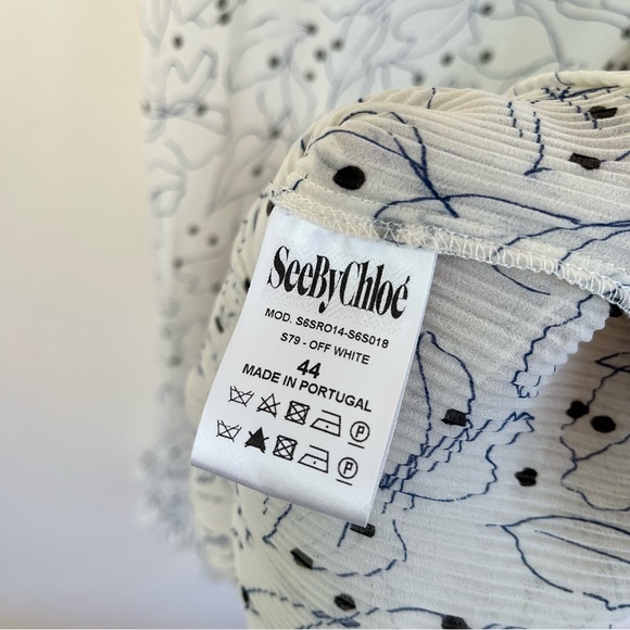 See by Chloe Ruffle Pleated Tiered Mini Shift Printed Tank Dress Cream 44/US 12 - Picture 10 of 11